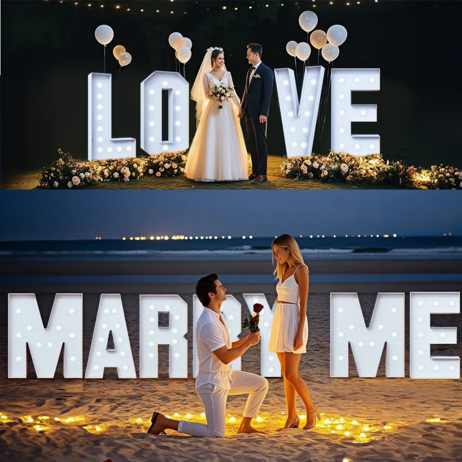Leuchtende DIY Buchstaben für Hochzeit und Party mit kaltweißem Licht, Farbe Weiß, Höhe: 91,5 cm bis 120 cm - Bild 2
