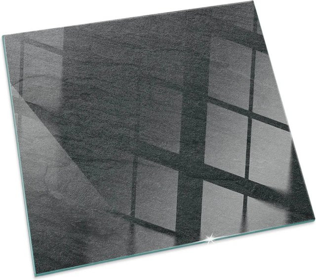 Tulup Kamin-Glasplatte mit Steinoberflächenstruktur in Schwarz, B/T: 60 x 60 cm - Bild 1