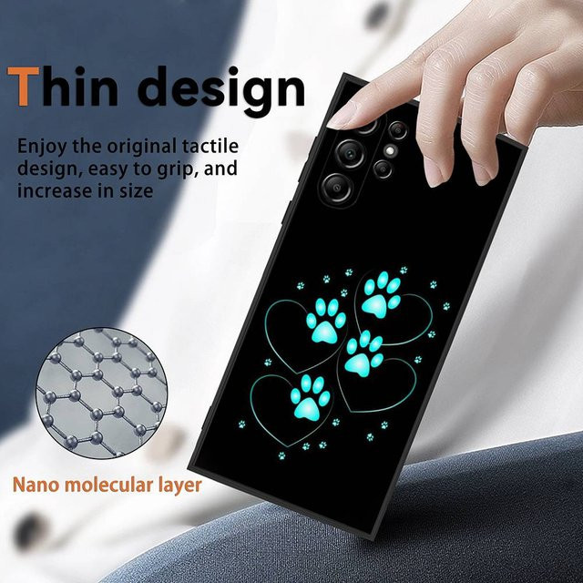 Samsung Galaxy S25 S24 S23 S22 S21 S20 Ultra Plus Handyhülle mit Hund Pfotenabdruck in Schwarz Frosted Soft Cover - Bild 1