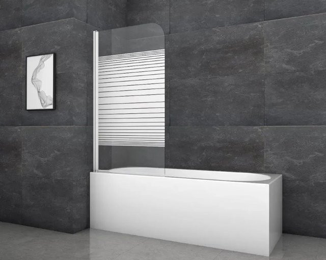 Aurlane Badewannenfaltwand White Stripes 1, transparent/weiß, 1-flügelig, B: 80 cm, H: 140 cm - Bild 1
