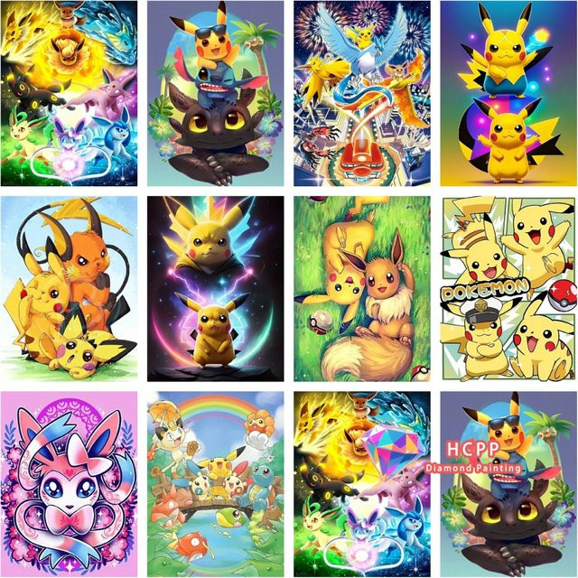 Potdemiel Pikachu Eevee Diamant-Malerei-Set, Pokémon, Mosaik Handwerk - Bild 1