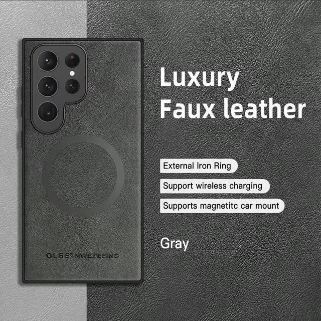 Magnetische Leder Handyhülle für Samsung Galaxy S25 Plus S24 FE S23 S22 S21 S20 Note20 Ultra mit MagSafe Unterstützung in Grau - Bild 1