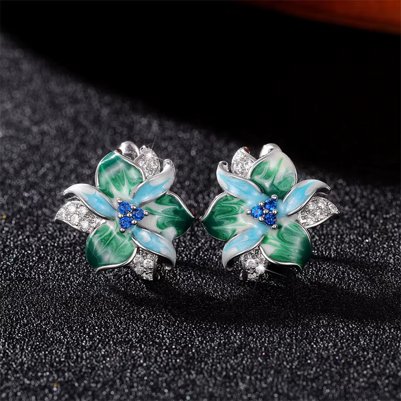 Huitan Bohemia Creolen, Emaille Blume, Silber, Damen - Bild 5