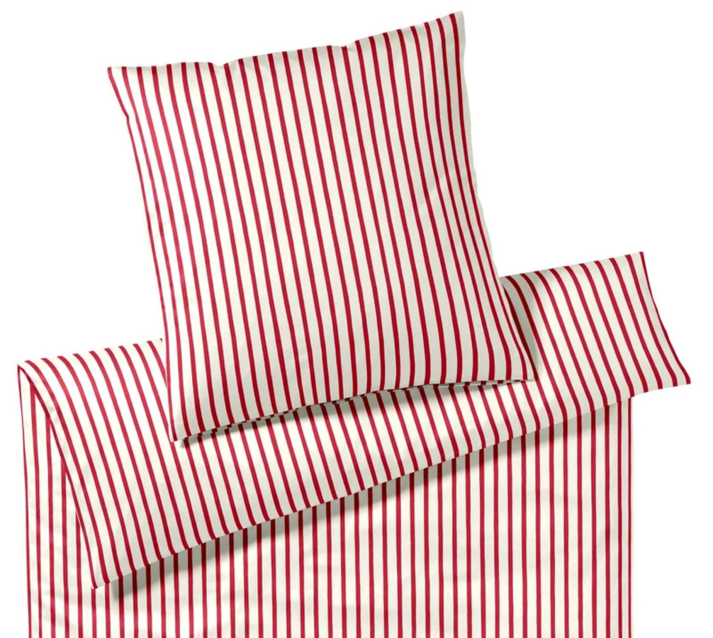 Mako-Satin Bettwäsche Set mit Bettbezug und Kissenbezug in Himbeerrot gestreift, B/H: 135 x 200 cm und 80 x 80 cm - Bild 1