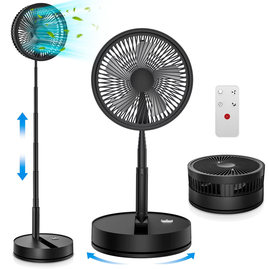 LIPETY Faltbarer Tischventilator mit Fernbedienung und Teleskopstange, Schwarz, Höhe: 100 cm, USB-aufladbar und tragbar - Bild 7