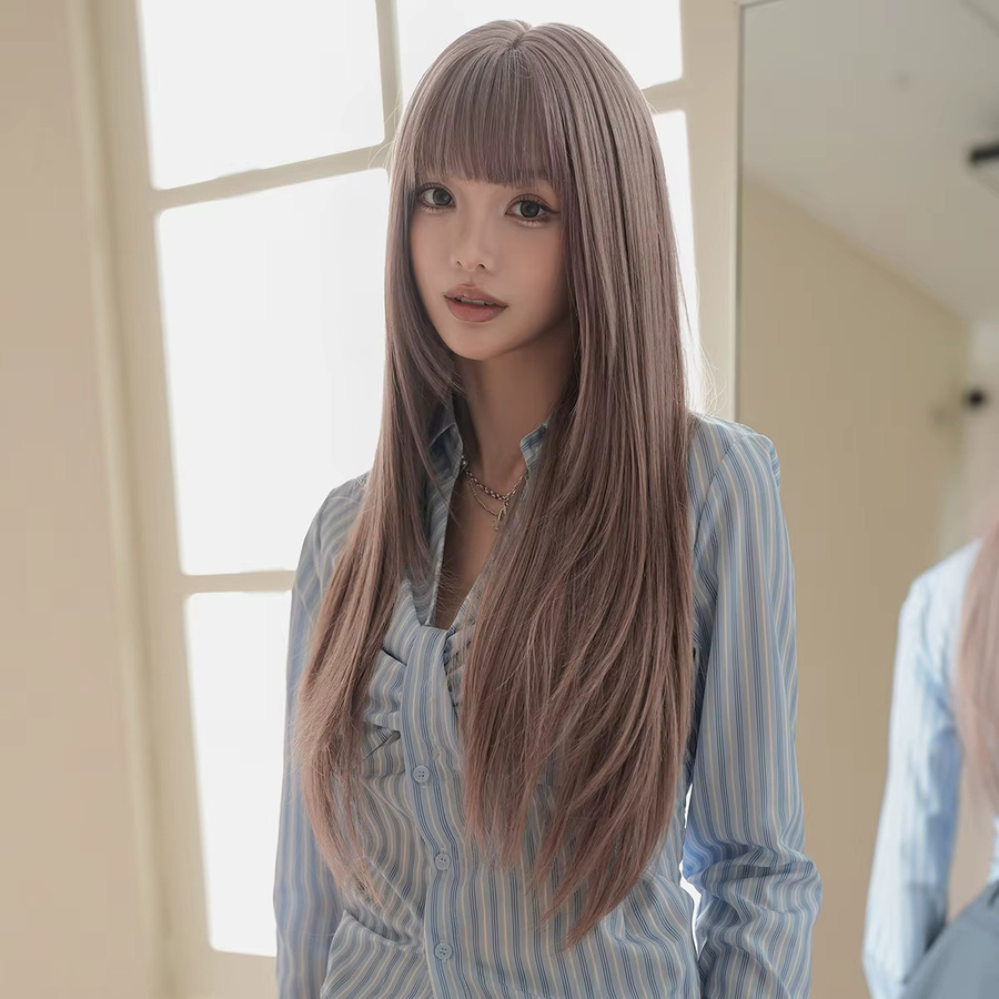 7JHH WIGS Perücke für Damen, lila-braun, lang, synthetisch, mit Pony - Bild 2