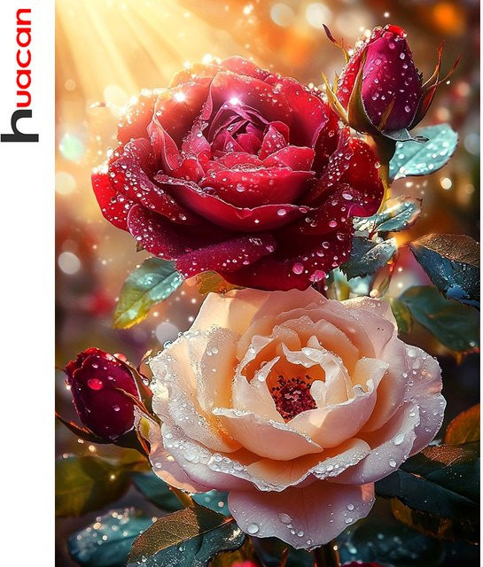 Huacan Diamantmalerei Rose Bastelset mit floralem Mosaik in Multicolour, Breite: 20,0 cm, Höhe: 30,0 cm - Bild 1