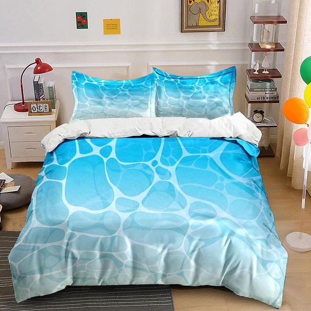 Bettwäsche-Set mit abstraktem Gitter-Design in Blau, bestehend aus 1 Bettbezug und 2 Kissenbezügen, B/H: 140 x 210 cm - Bild 1