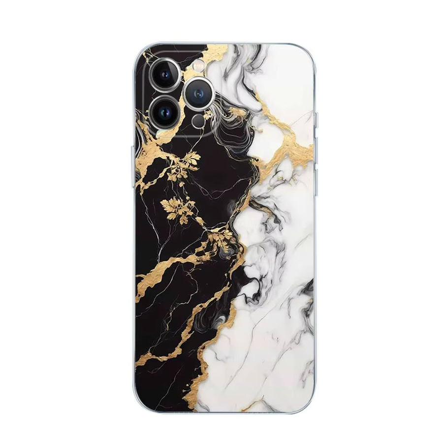 Stoßfeste Silikon Hülle im Marmor Design in Schwarz-Gold für dein Apple iPhone 11 bis 16 Pro Max mit transparenter Rückseite - Bild 3