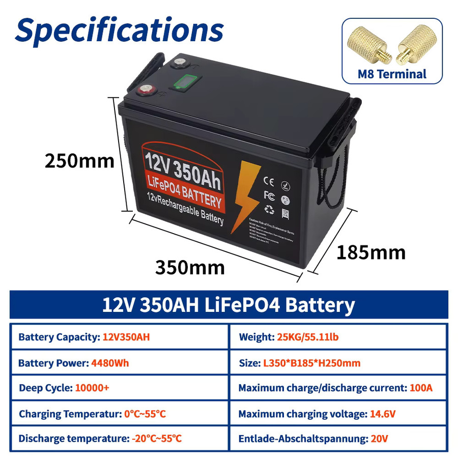 Likctt 12V 350Ah LiFePO4 Lithium-Batterie mit 100A BMS in Schwarz - Bild 2