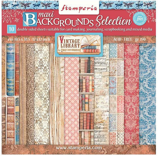 Stamperia Scrapbook-Block Vintage Library Backgrounds in Multicolor - Bild 1