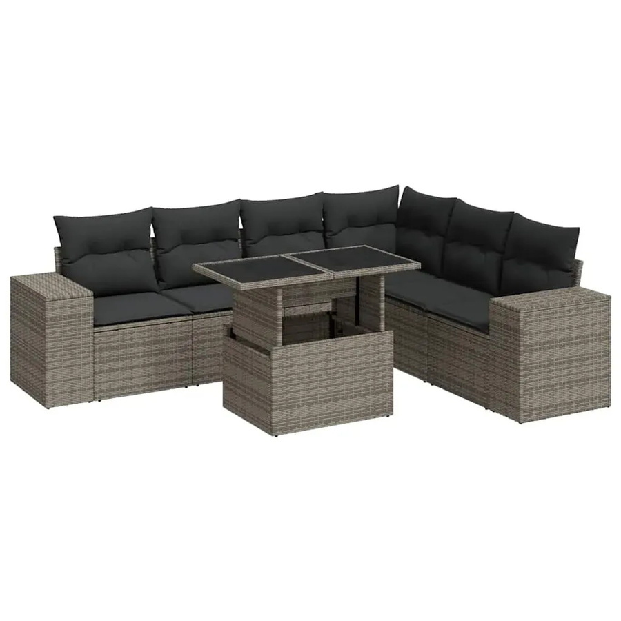 vidaXL 7-teilige Garten-Sofagarnitur aus Poly-Rattan mit Kissen in Grau - Bild 2