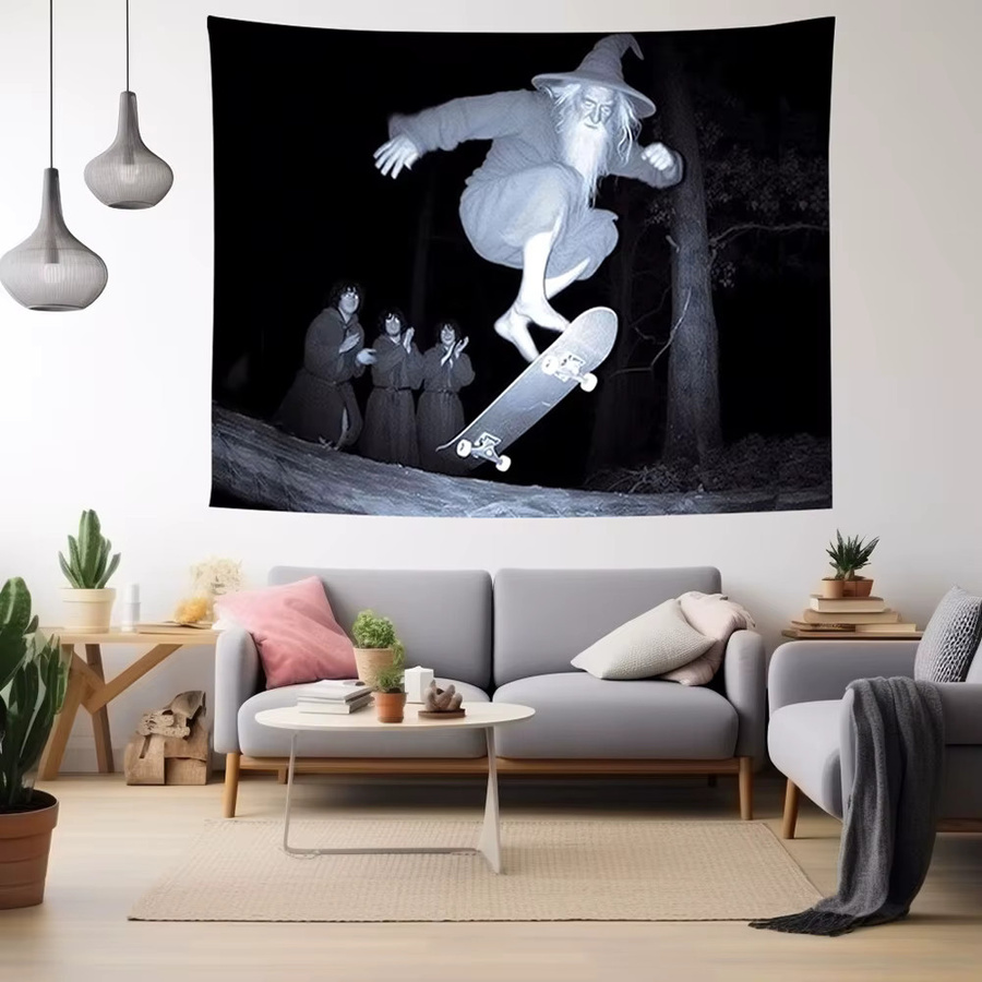 Wandteppich RoarGosh Skateboarding Old For Man in Schwarz aus waschbarem Polyester - Bild 1