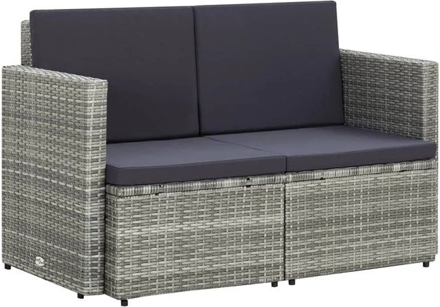 vidaXL 2-Sitzer-Gartensofa aus Poly-Rattan in Grau mit Auflagen und Armlehnen - Bild 1