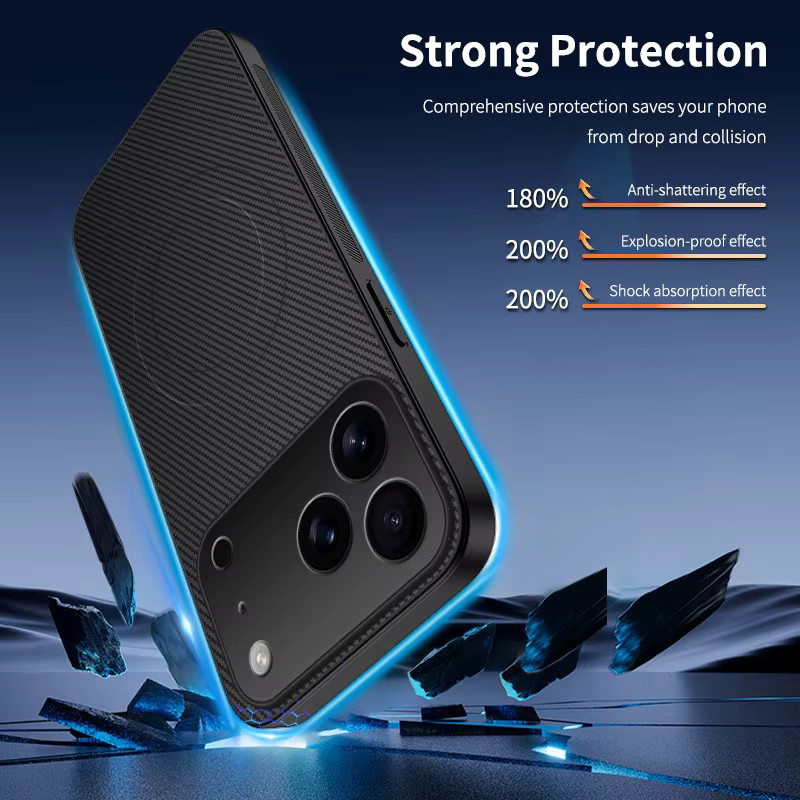 CYYWN Magnetic Case für iPhone 17 Pro Max 16 15 14 13 Pro Max mit Carbon Fiber Textur und PU Leder in Schwarz oder Blau - Bild 3