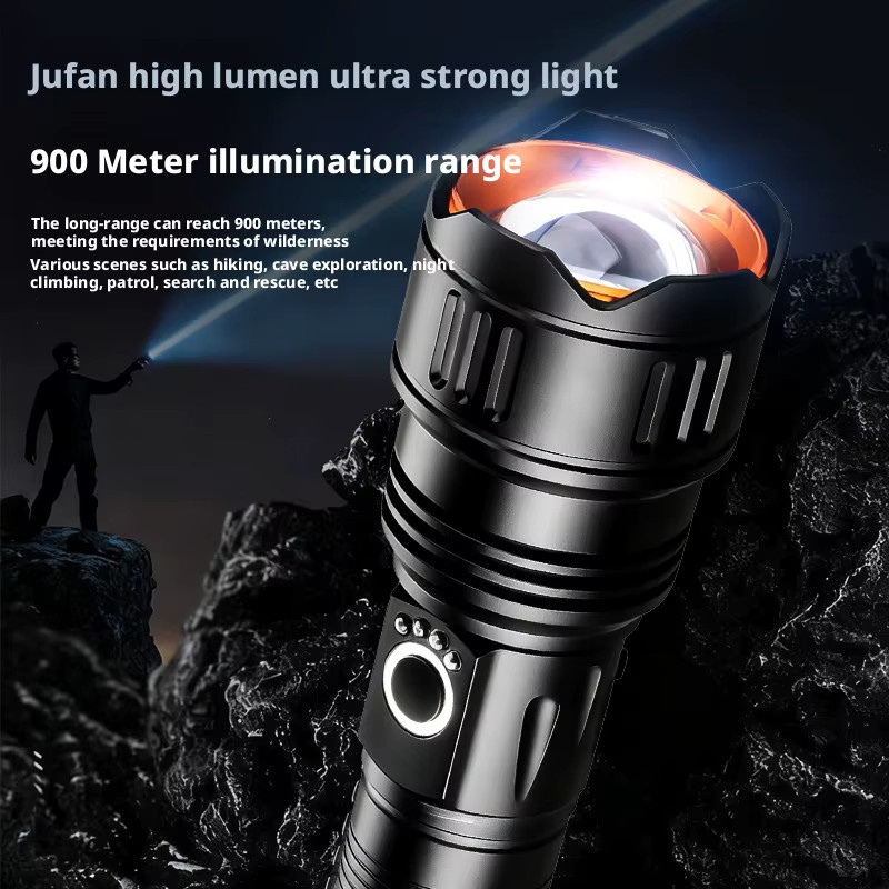 ESMARTER Taktische Taschenlampe Schwarz mit zoombarem Strahl und wiederaufladbarem Akku für Outdoor und Notbeleuchtung - Bild 3