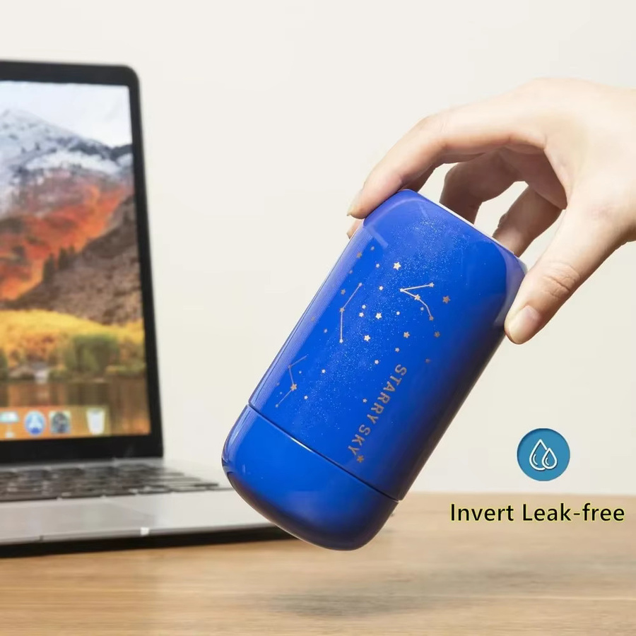 Mini-Thermosflasche aus Edelstahl 304 mit Sternenhimmel-Design in Blau, tragbare Wasserflasche, BPA-frei, Volumen: 13,2 l, Höhe: 6,6 cm - Bild 3