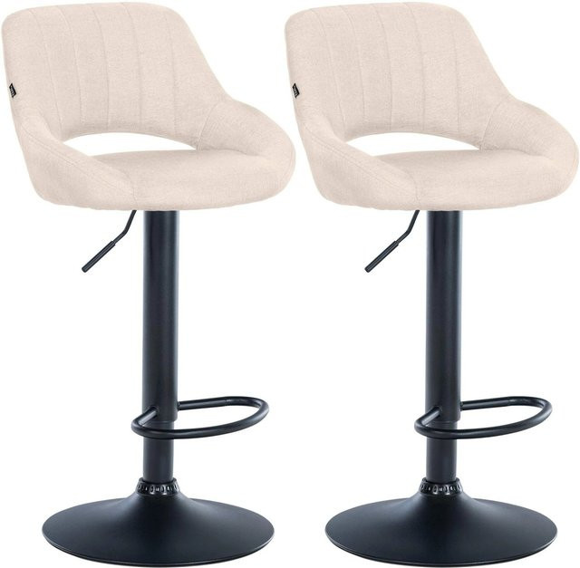 2er Set Barhocker DELUKE SEGAD in Creme und Schwarz mit Lehne, Stoff und Metallgestell, B/T/H: 47 x 48 x 85 cm - Bild 1