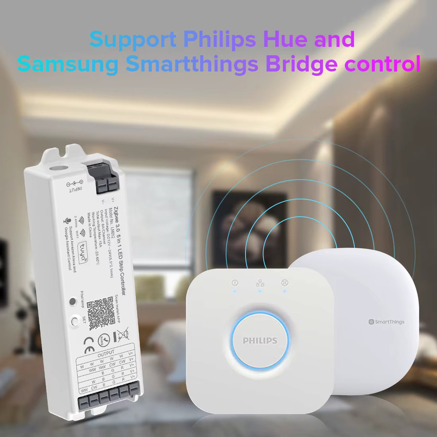 BTF-LIGHTING Zigbee 3.0 Smart LED-Streifen-Controller 5-in-1 Bridge Tuya Dual-Mode-Gateway mit RF-Fernbedienung, kompatibel mit Alexa, Farbe: Weiß - Bild 2