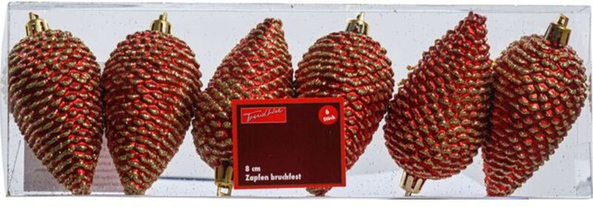 Trendline Weihnachts-Hängeornamente Zapfen in Rot, 6 Stück aus Kunststoff - Bild 1