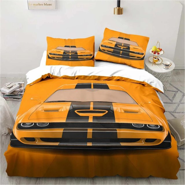 Gu Tao Bettwäsche-Set Retro Dodge Srt Hellcat Racing in Orange, bestehend aus Bettbezug und Kissenbezügen, B/H: 245 x 210 cm - Bild 1