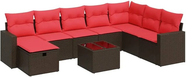 vidaXL 9-tlg Garten-Sofagarnitur in L-Form aus braunem Poly-Rattan mit Kissen und pulverbeschichtetem Stahlgestell - Bild 1