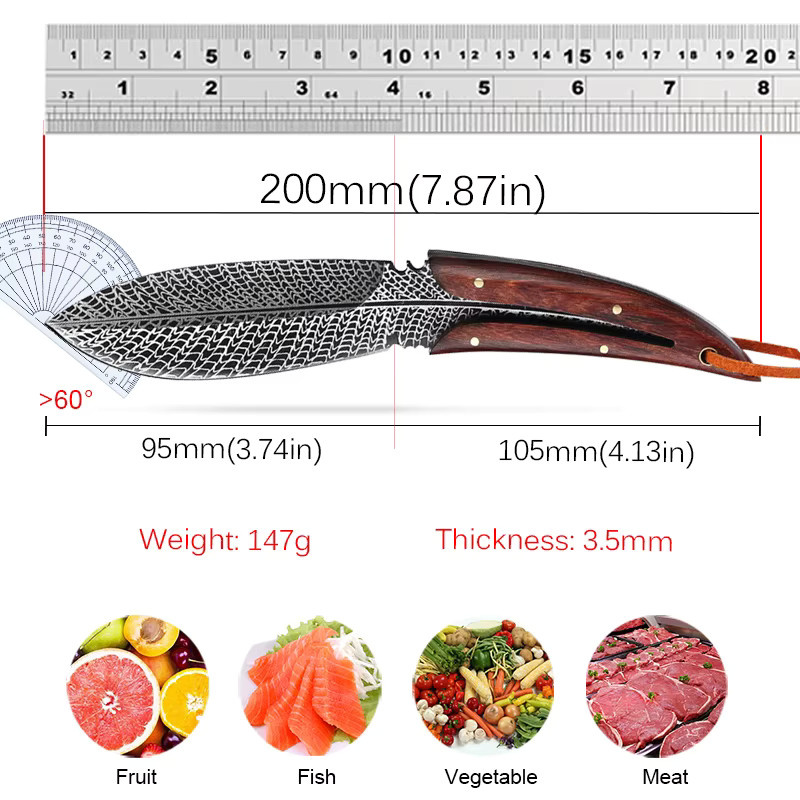 WXCOO Edelstahl Küchenmesser aus Edelstahl und Holz zum Schneiden von Fleisch, Knochen und Obst - Bild 2