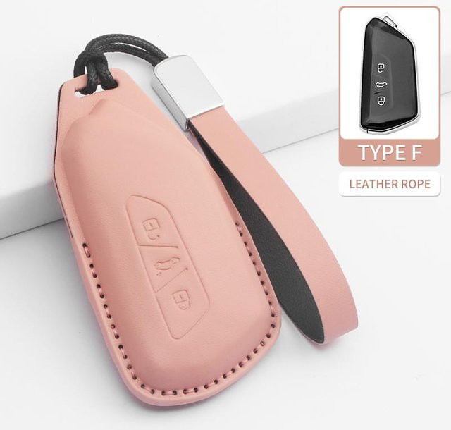 PU Autoschlüssel Schutzhülle in Pink für VW Volkswagen Polo Golf Passat Käfer Tiguan, Skoda Octavia Kodiaq und Seat Leon Altea - Bild 1
