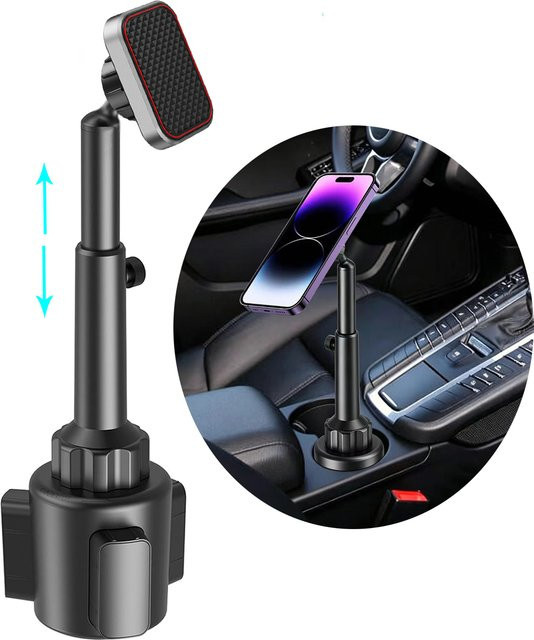 Magnetischer Auto-Getränkehalter mit Telefonhalterung und langem Arm in Schwarz - Bild 1