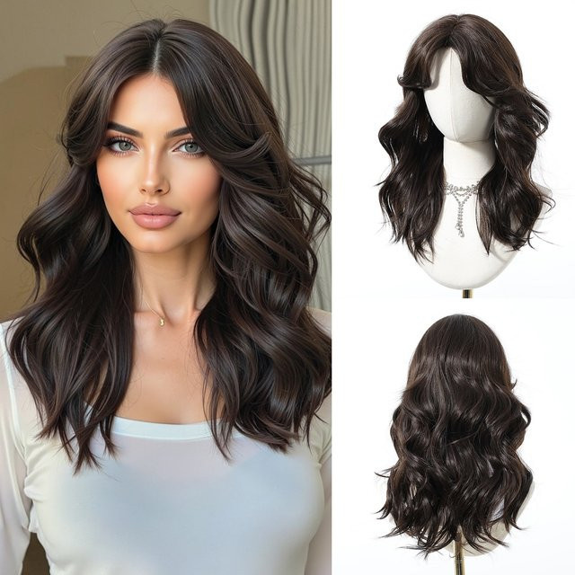 EASIHAIR Perücke, schwarzbraun, mittellang gewellt, synthetisch, Damen - Bild 1