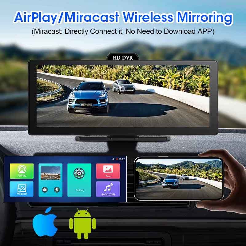 Jansite 4K Dash Cam DVR mit 10,26 Zoll Display, Wireless CarPlay & Android Auto, GPS Navigation und Multimedia Player in Schwarz - Bild 4