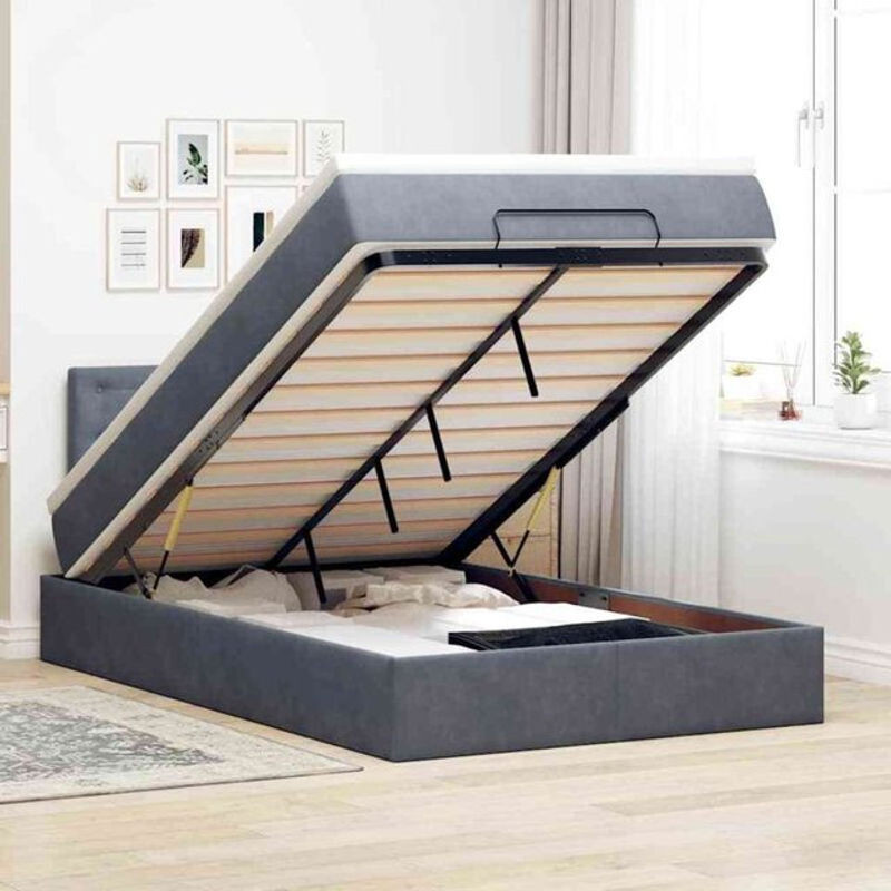 Vidaxl Ottoman Polsterbett mit Matratze und LED in Anthrazit Grau aus Samt, B/T: 120 x 200 cm - Bild 1