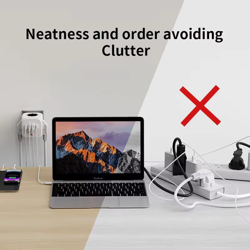 Szaoju 7-in-1 EU-Steckdosenleiste in Weiß mit 3 AC-Steckdosen, 2 USB-A und 2 USB-C Anschlüssen - Bild 3