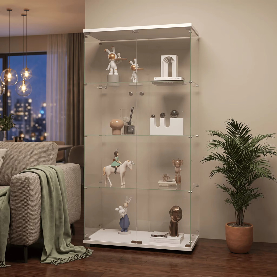 Moderne Glasvitrine in Weiß mit Schloss und Regalböden für dein Wohnzimmer oder deine Bar, Höhe: 200 cm - Bild 6