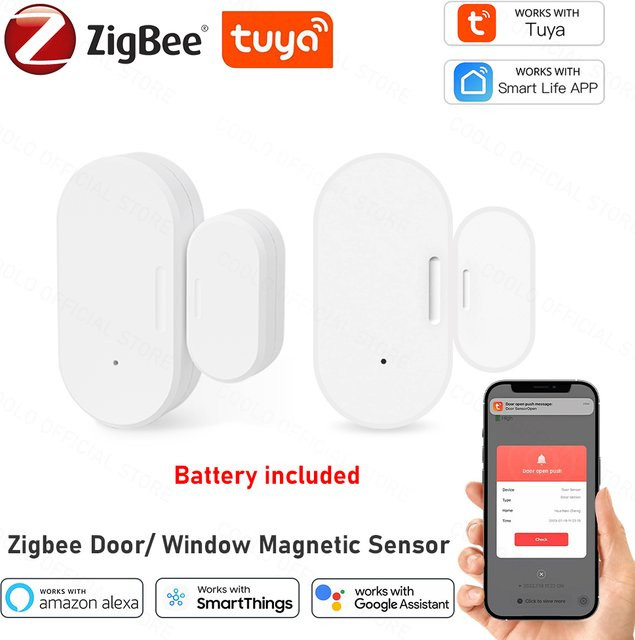 Tuya Zigbee Tür- und Fenstersensor für Smart Home Sicherheit, weißer Magnetischer Einbruchschutz kompatibel mit Alexa und Google Home - Bild 1