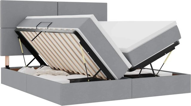 vidaXL Bett mit LED-Lichtleisten und Lift-up-Funktion in Hellgrau, B/T/H: 200 x 200 x 88 cm - Bild 1