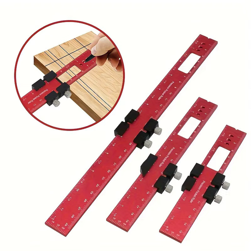 Professionelles Positionierungslineal aus Aluminiumlegierung in Rot für Holzbearbeitung und präzises Messen - Bild 5