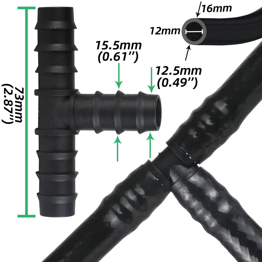 10 Stück Bewässerungswasserschlauchtülle T-Stück als Schnellkupplung für dein Garten-Tropfsystem, 16 mm, Schwarz - Bild 3