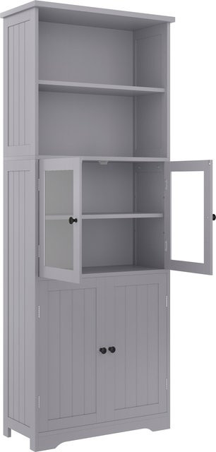Aosom Badezimmerschrank Hochschrank mit Glasschranktüren und verstellbaren Trennwänden in Grau, Höhe: 162,5 cm - Bild 1
