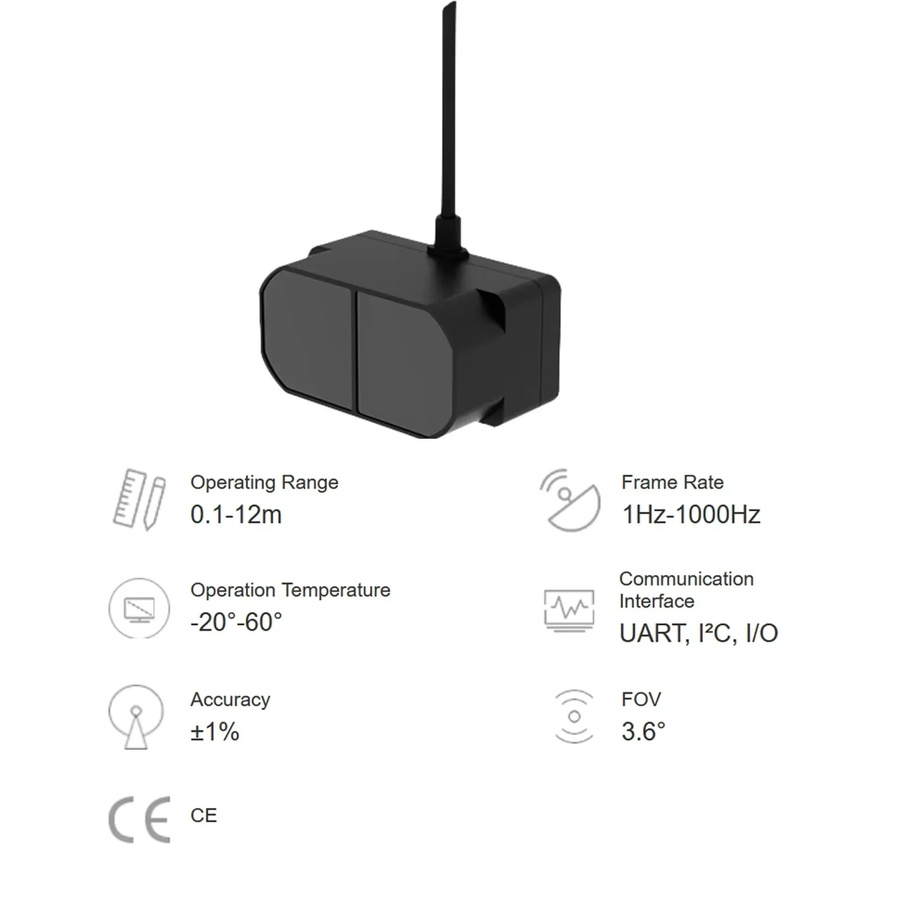RCmall TFmini Plus Lidar-Modul Einzelpunkt-Mikro-Entfernungsmesser Schwarz IP65 wasserdichter Abstandssensor zur Hindernisvermeidung Messbereich 0,1–12 m - Bild 4