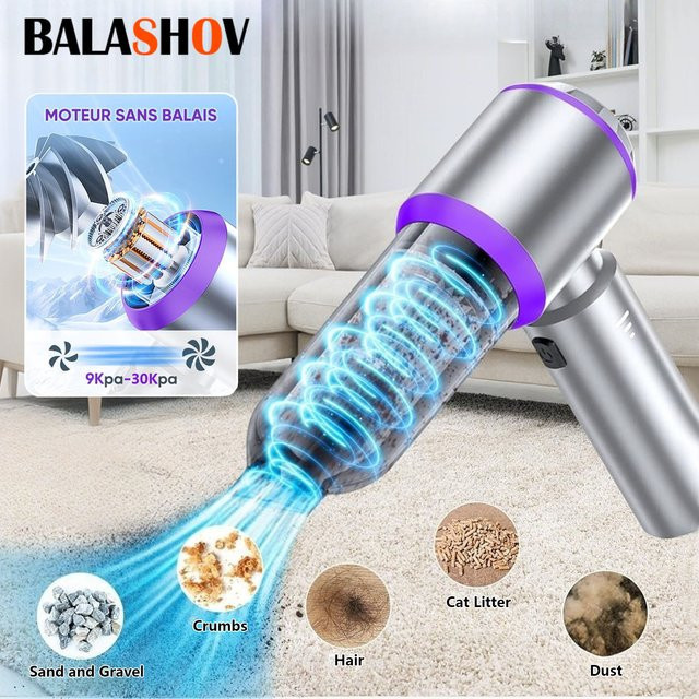 BALASHOV 4-in-1 Akku-Handstaubsauger mit bürstenlosem Motor, 30000 Pa Saugkraft, Silber - Bild 1