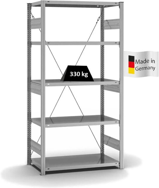 PROREGAL Fachbodenregal Stecksystem T-Profil Heavy-Duty, verzinkt, H x B x T: 200 x 100 x 50 cm, 5 Ebenen, Fachlast 330 kg, einseitig nutzbar - Bild 1