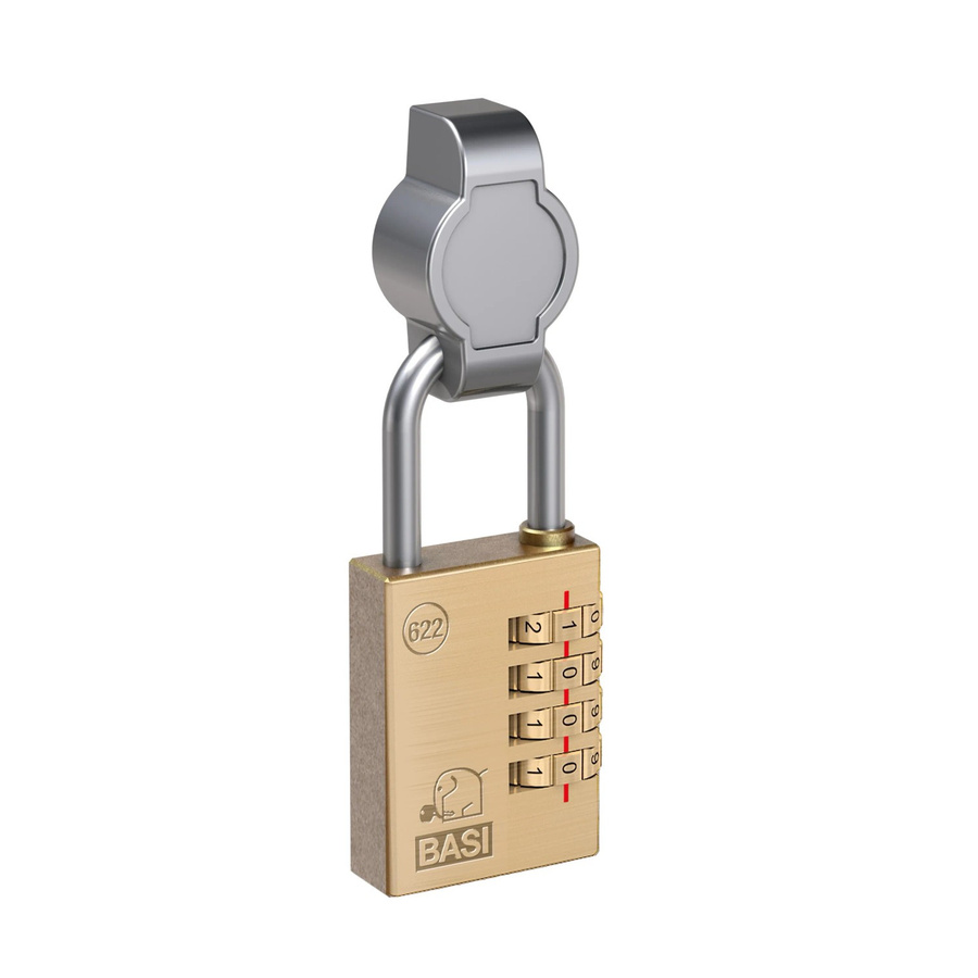 BASI Drehrriegelschloss HS 361 mit Messing-Vorhangschloss und Zahlencode in Silber und Gold - Bild 2