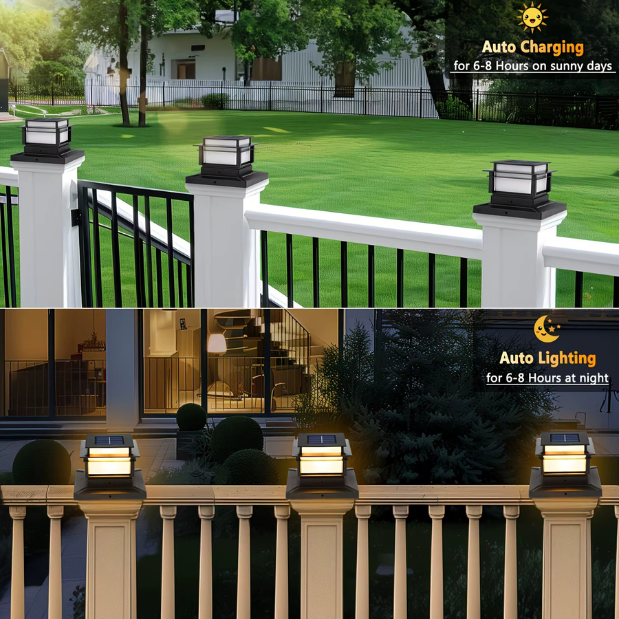 6er-Pack Solar-Säulenleuchten aus Kunststoff in Schwarz, moderne LED-Solar-Säulenlichter für Garten, Terrasse und Treppen, B/T/H: 15,0 x 10,5 x 15,0 cm - Bild 3