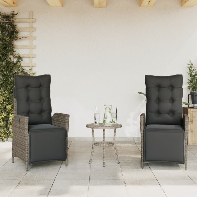 vidaXL Set aus 2 Gartensesseln mit Fußteil aus grauem Polyrattan und UV-beständigen Kissen - Bild 2