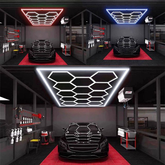 Oyajia 14er-Pack LED-Deckenleuchten in Wabenform, 680 W, 6500 K Kaltweiß, moderne LED-Panel-Beleuchtung für Garage, Werkstatt und Studio, Farbe: Weiß - Bild 1