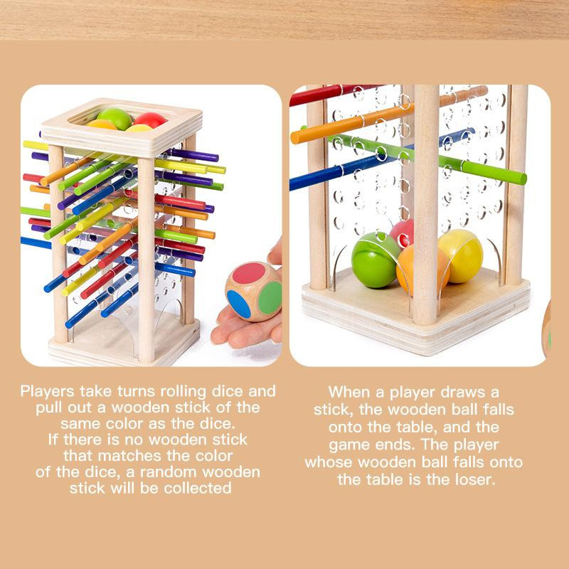 IYUEQIANLI Montessori Spiel Turmspielzeug mit Stäben und Würfel, Holz, 3-6 Jahre - Bild 1