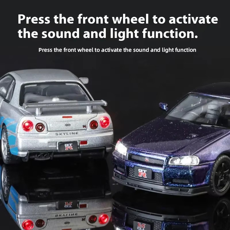 MINI AUTO GTR R34 Skyline Supercar, Modellauto, 1:32, Metall, mit Licht und Sound, ab 3 Jahre - Bild 3