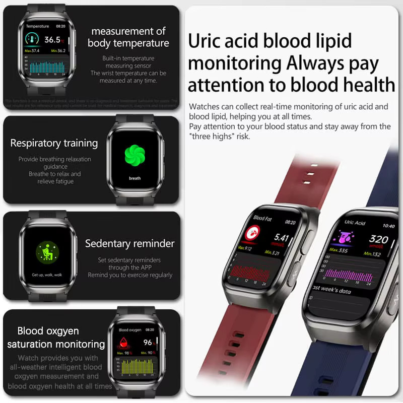 GUHUAVMI Smartwatch für Männer mit Blutdruckmessung, EKG und NFC in Schwarz oder Braun - Bild 4