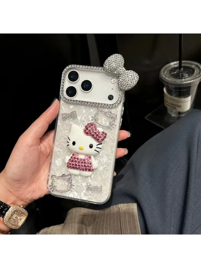 Sanrio Hello Kitty Handyhülle mit 3D-Effekt und Glitzer-Design für iPhone 11 bis iPhone 17 Pro Max, Multicolor - Bild 5